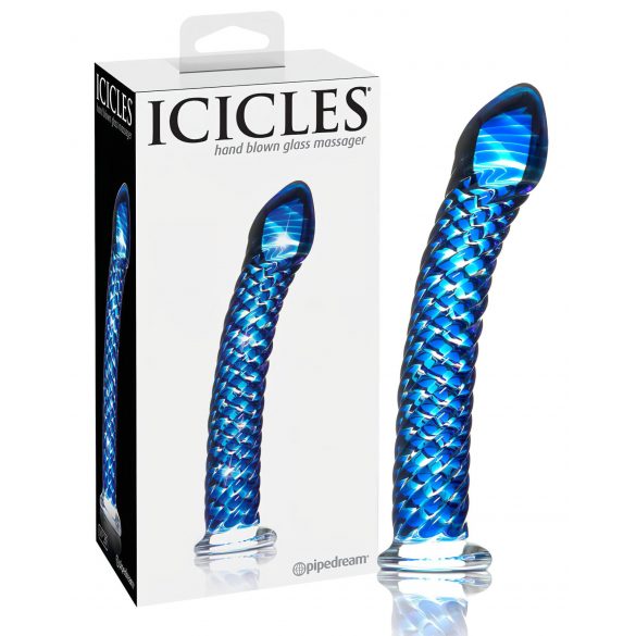 Icicles No. 29 - spirálovitý, skleněný penisový dildo (modrý)