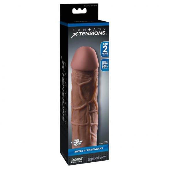 X-TENSION Mega 2 - realistický návlek na penis (20,3 cm) - tmavě přírodní