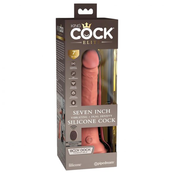 King Cock Elite 7 - připínací, rádiem řízený, realistický vibrátor (18 cm) - přírodní