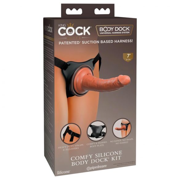 King Cock Elite Comfy - připínací dildo s postrojem (tmavě přírodní)