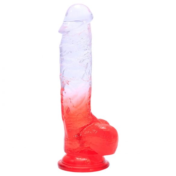 Sunfo - připínací, realistické dildo s varlaty - 21 cm (průsvitně červené)