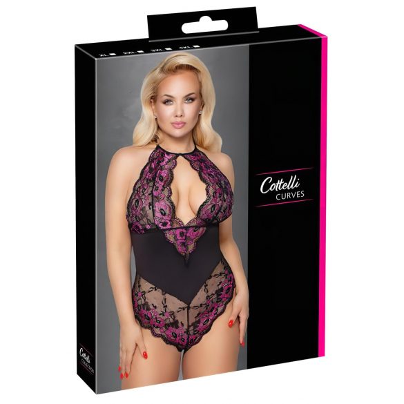 Cottelli Plus Size - květované body (černo-fialové) - 4XL