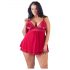 Cottelli Plus Size - krajková, lehká babydoll košilka (červená) - XL