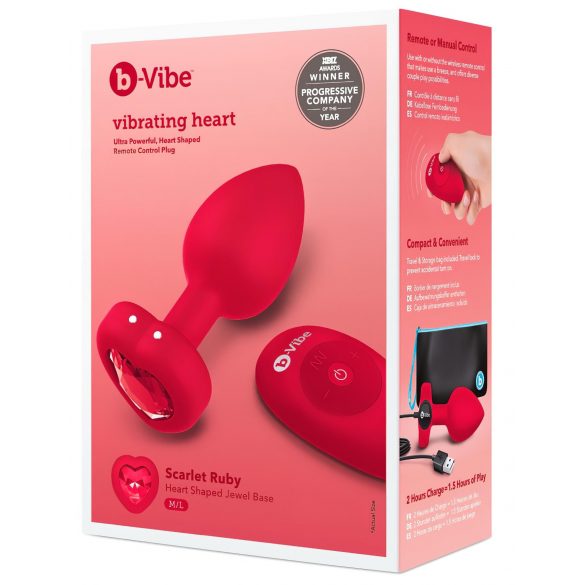 b-vibe heart - akumulátorový, rádiově ovládaný anální vibrátor (červený)