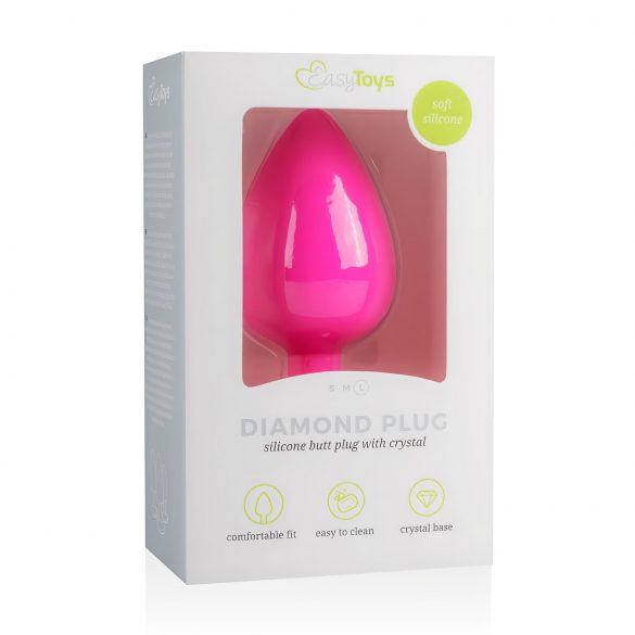 Easytoys Diamond - anální kolík s bílým kamenem (velký) - růžový